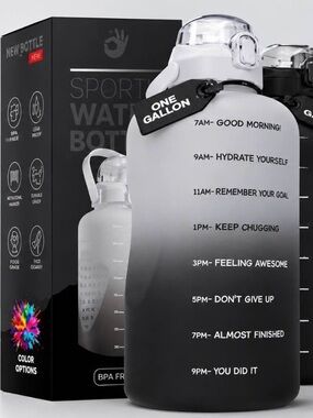 Motivational One-Gallon Water Bottle - Black NEW